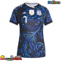 Camisa de Futebol Argentina Rodrigo De Paul #7 Equipamento Secundário Mulheres Mundo 2026 Manga Curta